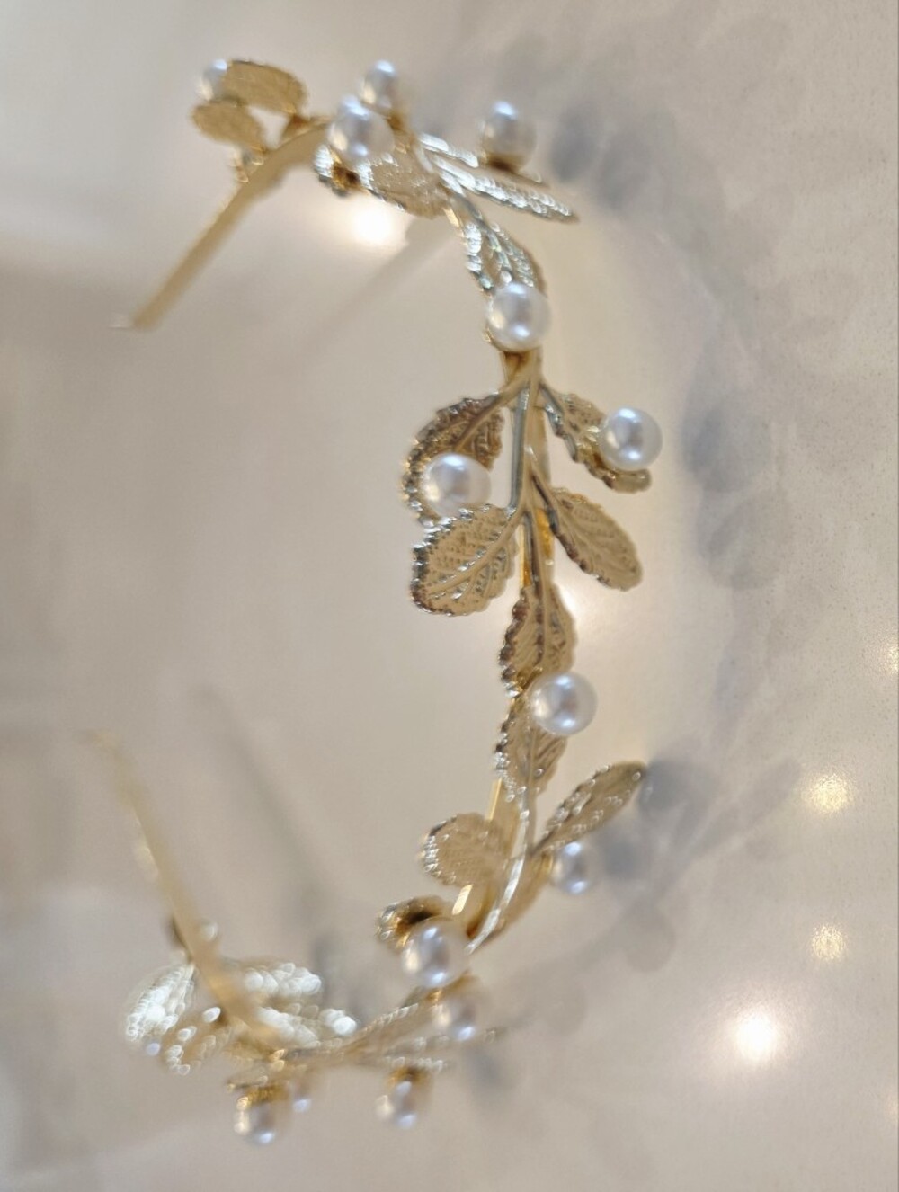 Gold Leaf and Pearl Hair Hoop - Women Accessories